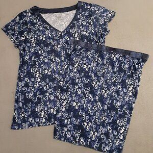 Alfani Womens Size L/XL 2 Piece PJ Set Sleepwear Shirt & Pants Blue & White